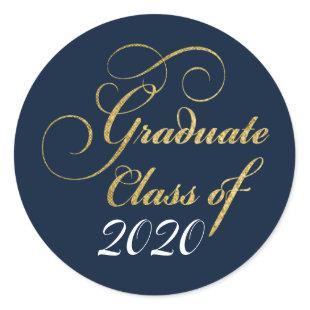 2020 Graduate Elegant Gold Blue Party Thanks Classic Round Sticker