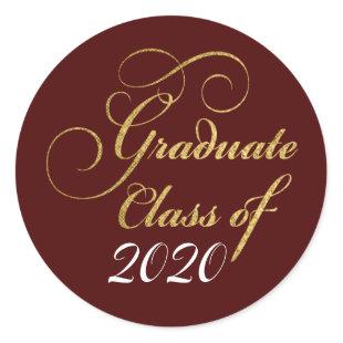 2020 Graduate Elegant Gold Red Party Thanks Classic Round Sticker