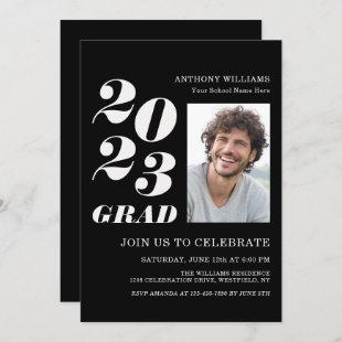 2021 Grad Party Bold Text on Black with Your Photo Invitation