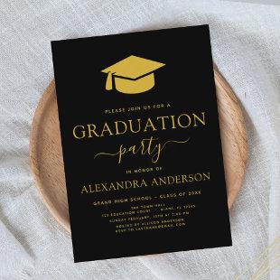 20224 Graduation Party Black Gold Modern Elegant Invitation