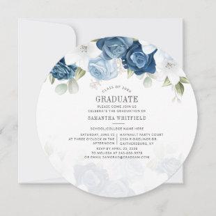 2022 Dusty Blue Graduation Floral Greenery Invitation