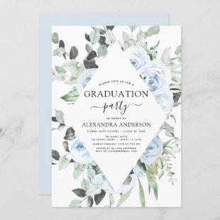 2022 Dusty Blue Graduation Floral Greenery Invitation