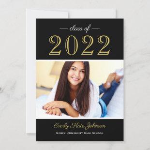 2022 Elegant Black Gold Photo Graduation Party Invitation
