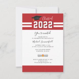 2022 Grad Red White Modern Simple Graduation Invitation