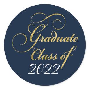 2022 Graduate Elegant Gold Blue Party Thanks Classic Round Sticker