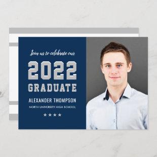 2022 Graduate Navy Gray Graduation Party Photo  Invitation