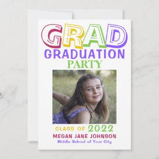 2022 graduation colorful middle school grad photo invitation