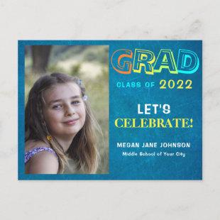 2022 graduation colorful middle school grad photo invitation postcard