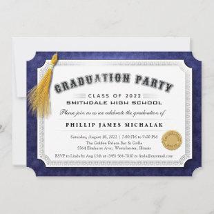2022 Graduation Diploma Blue & Gold Invite