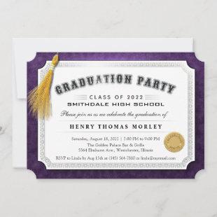 2022 Graduation Diploma Purple & White Invite