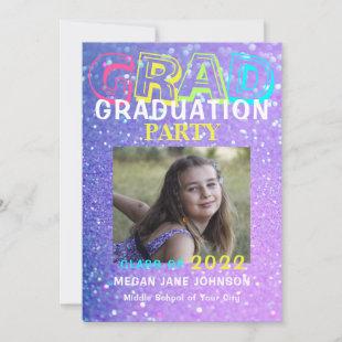 2022 graduation girly glitter middle school photo invitation