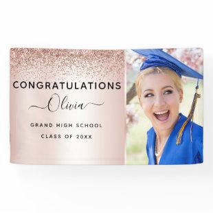 2022 Graduation Glitter Rose Gold Blush Pink Banner