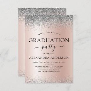 2022 Graduation Glitter Rose Gold Pink Silver Invitation