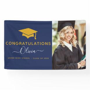 2022 Graduation Navy Blue Gold High School College Banner