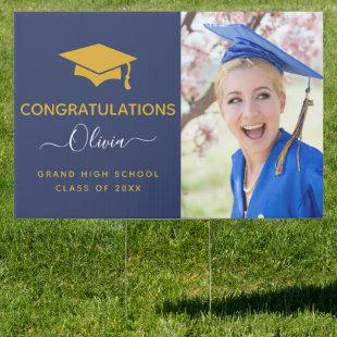 2022 Graduation Navy Blue Gold High School College Sign