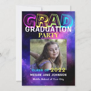 2022 graduation neon glow middle school grad photo invitation