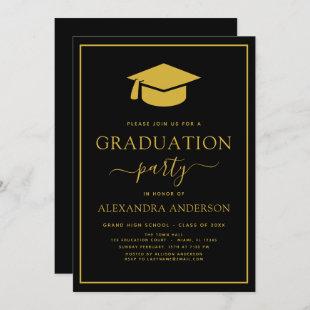 2022 Graduation Party Black Gold Modern Elegant In Invitation