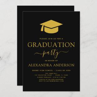 2022 Graduation Party Black Gold Modern Elegant Invitation