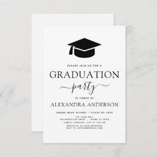 2022 Graduation Party Black White Modern Elegant Invitation
