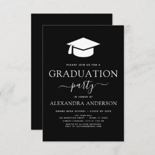 2022 Graduation Party Black White Simple Elegant Invitation