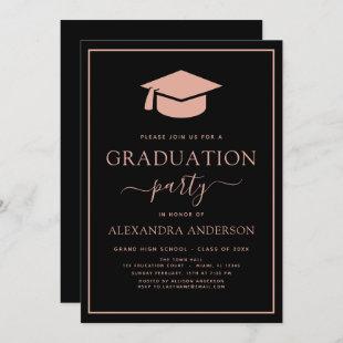 2022 Graduation Party Blush Pink Black Elegant Inv Invitation