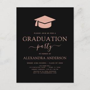 2022 Graduation Party Blush Pink Black Elegant Inv Postcard