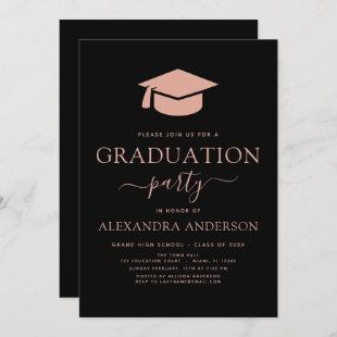 2022 Graduation Party Blush Pink Black Elegant Invitation