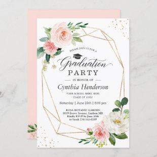 2022 Graduation Party Girly Blush Pink Floral Invitation