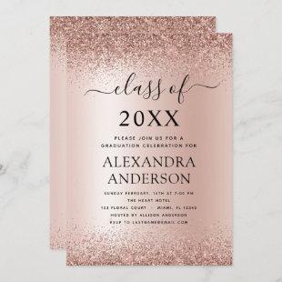 2022 Graduation Party Glitter Rose Gold Blush Pink Invitation
