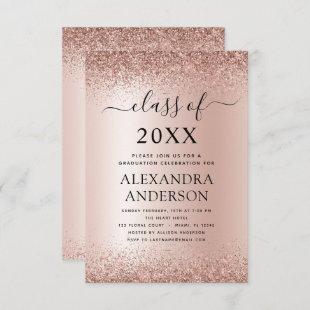 2022 Graduation Party Glitter Rose Gold Blush Pink Invitation