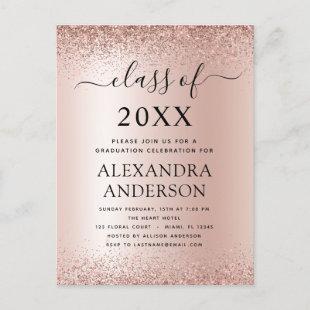 2022 Graduation Party Glitter Rose Gold Blush Pink Postcard