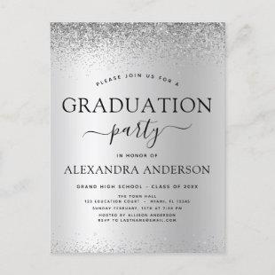 2022 Graduation Party Glitter Silver Black Invitat Postcard