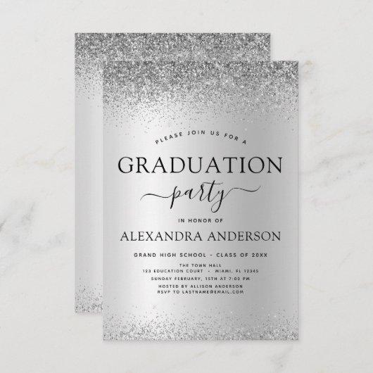 2022 Graduation Party Glitter Silver Black Invitation