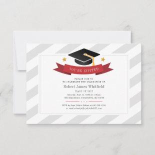2022 Graduation Party Grad Cap Red Gold Silver Invitation