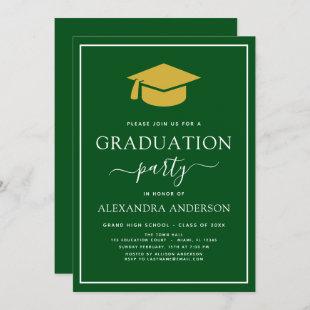 2022 Graduation Party Green Gold Modern Elegant In Invitation