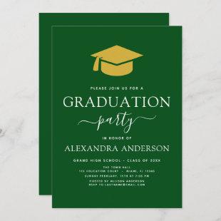 2022 Graduation Party Green Gold Modern Elegant Invitation