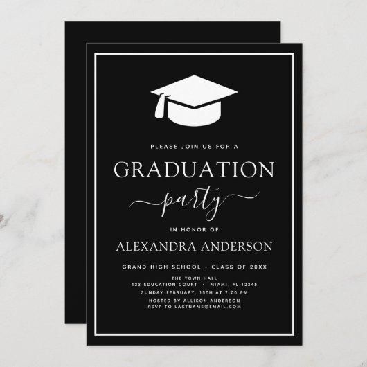 2022 Graduation Party Modern Elegant Black White I Invitation