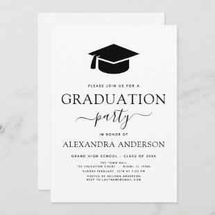 2022 Graduation Party Modern Elegant Black White Invitation