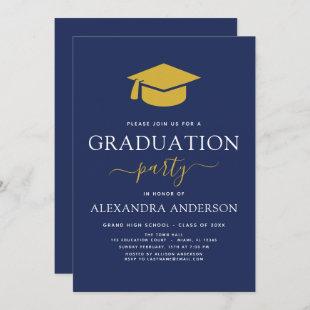 2022 Graduation Party Navy Blue Gold Invitation