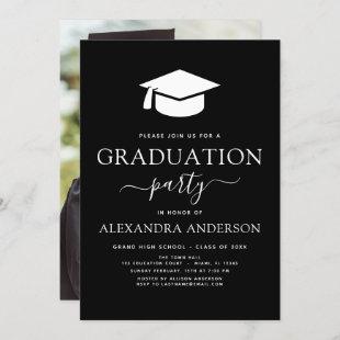 2022 Graduation Party Photo Picture Black White Invitation