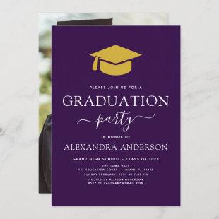 2022 Graduation Party Photo Picture Purple Gold Invitation