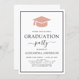 2022 Graduation Party Pink Elegant Black White Inv Invitation