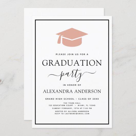 2022 Graduation Party Pink Elegant Black White Inv Invitation
