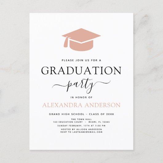2022 Graduation Party Pink Elegant Black White Inv Postcard