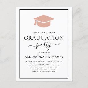 2022 Graduation Party Pink Elegant Black White Inv Postcard