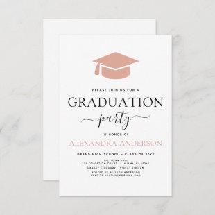 2022 Graduation Party Pink Elegant Black White Invitation