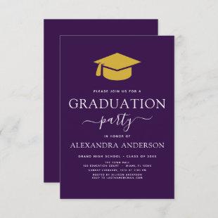 2022 Graduation Party Purple Gold Modern Elegant Invitation
