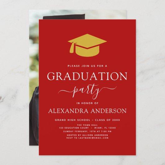 2022 Graduation Party Red Gold Photo Picture Invitation