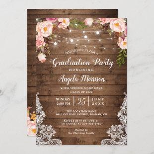 2022 Graduation Party Rustic Floral String Lights Invitation