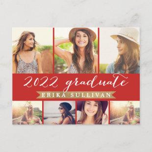 2022 Graduation Script Multi Photo Collage Red Holiday Postcard